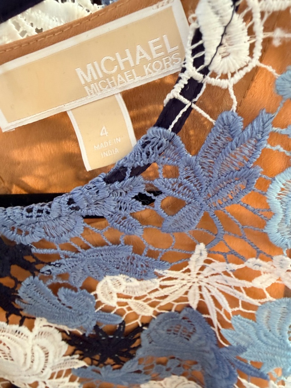 Michael Kors Navy, Light Blue & White Floral Lace Mini Dress - Picture 2 of 2